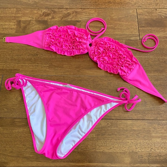 Express Swim Neon Hot Pink Ruffle Bikini - Picture 2 of 6